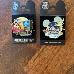 Disney 2008 Collectible Pins. Mickey and Tinker Bell Pin Set - Black, Blue, Gold